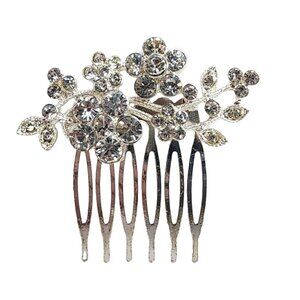 Women's Rhinestone Silvertone Floral Hair Comb Hair Pick Accessories  Fashion